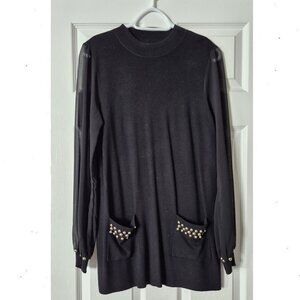 INC Black Tunic Beaded Sweater